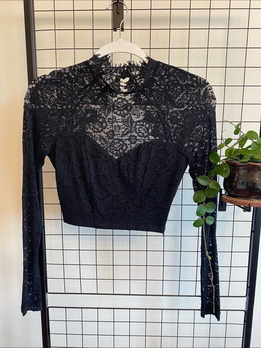 Bebe Black Lace Long-Sleeve Cropped Top xs